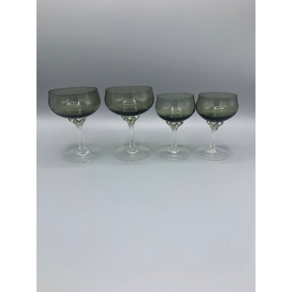 Coronation-Smoke Sasaki Crystal 4-Piece Set in Smoke Gray & Clear Twisted Stem