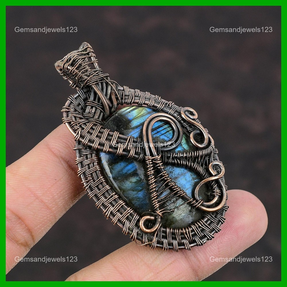 Mother's Day Labradorite Gemstone Wire Wrapped Copper Engagement Pendant