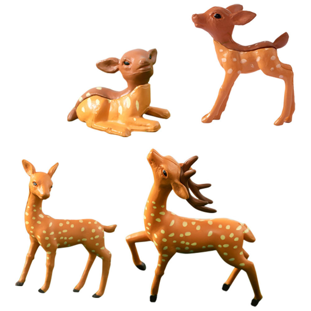 4 Pcs Micro Landscape Deer Miniature Forest Animal Figurines