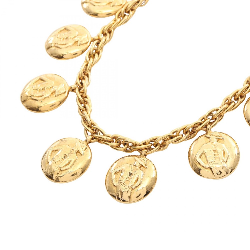 CHANEL Mademoiselle Necklace Pendant 39cm Gold Plated Used Women Coco CC