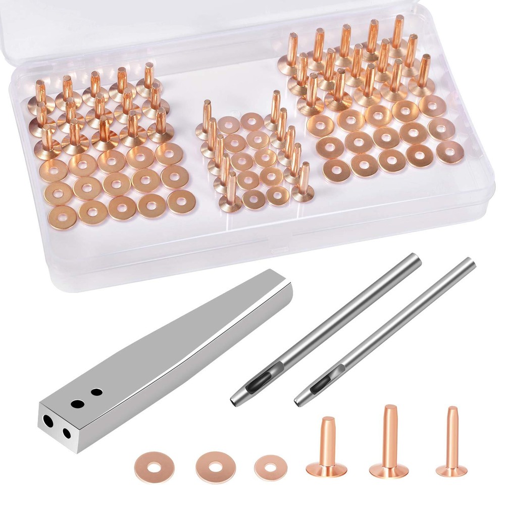JUNESunShine 84Pcs Copper Rivets and Burrs #9 and #12 Burrs Setter Leather Ri...