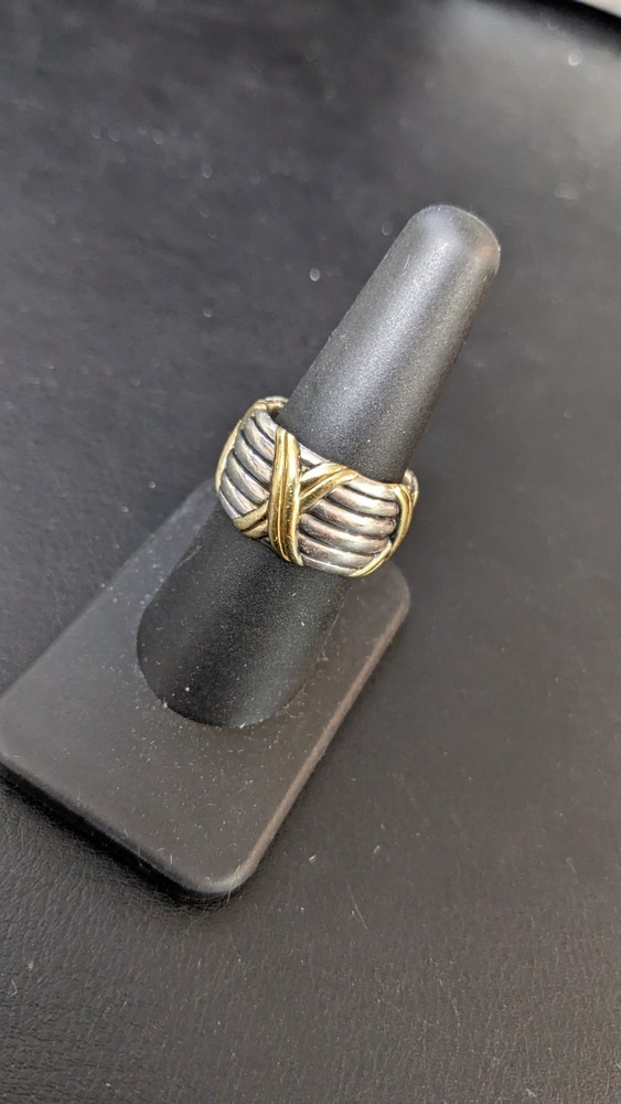 Peter Thomas Roth wide band sterling silver gold plated Kiss detail ring sz 8
