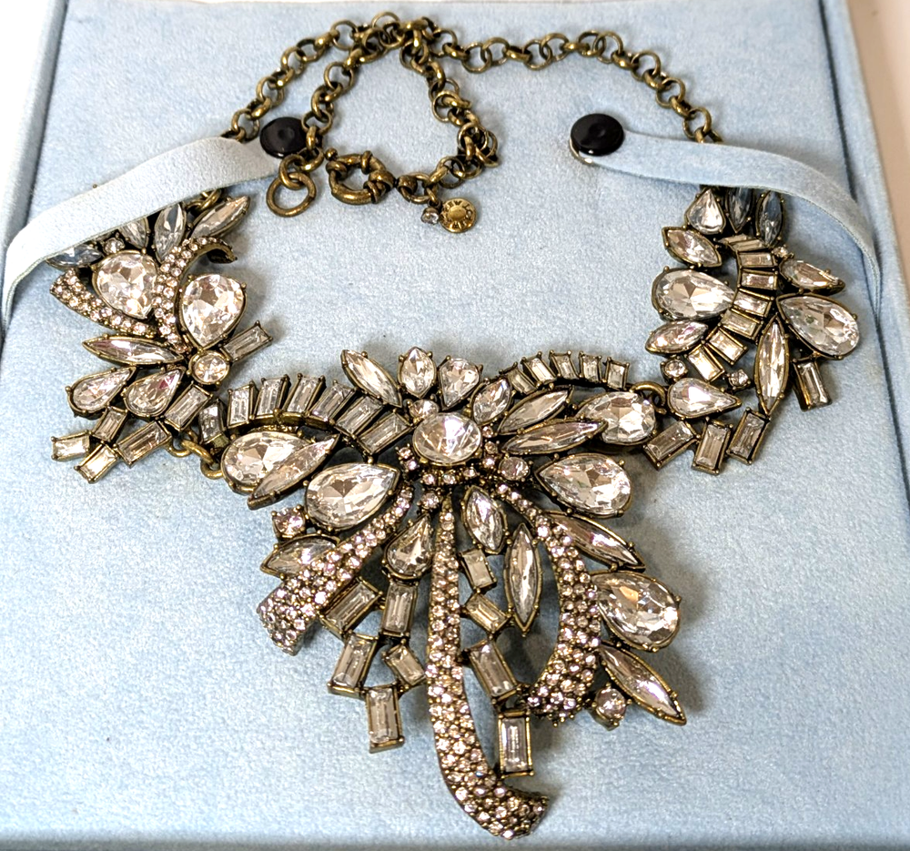 Sparkling J Crew Rhinestone Bib Necklace in Silver Tone for Weddings & Special Events