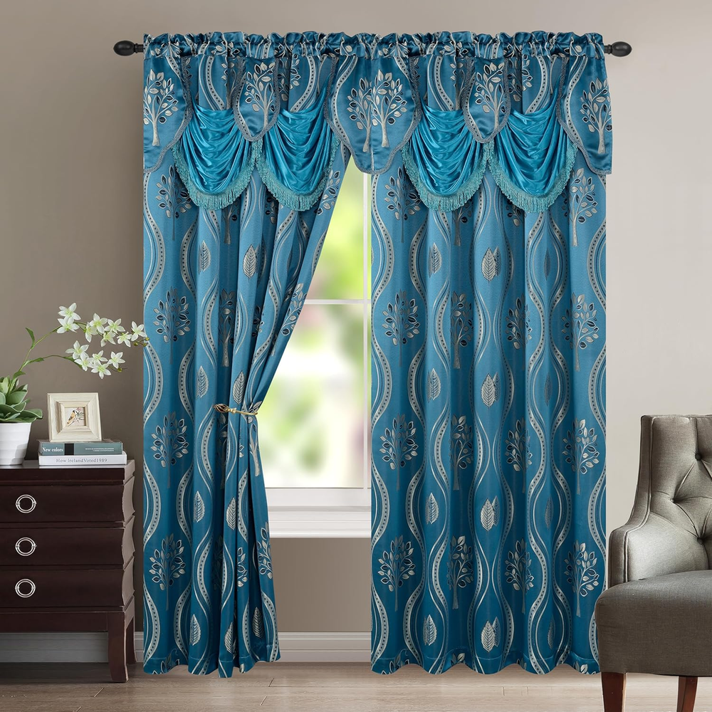 Luxurious Beautiful Curtain Panel Set with Attached Valance And
