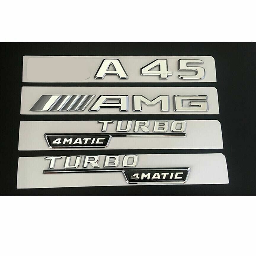 Cromo A45 AMG TURBO 4MATIC Maletero Guardabarros Letras Insignias Emblemas para Mercedes
