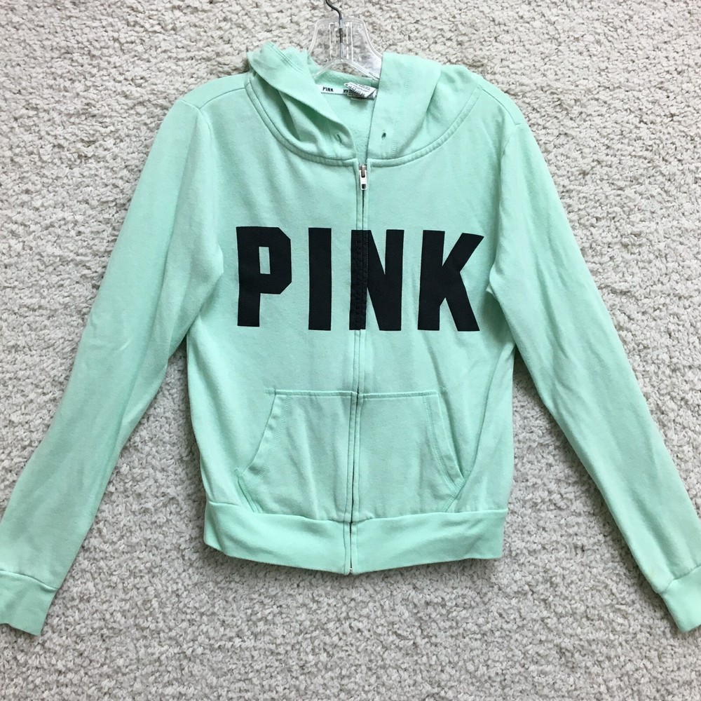 PINK Victorias Secret Sweater Extra Small Adult Green Full Zip Logo Hoodie Women