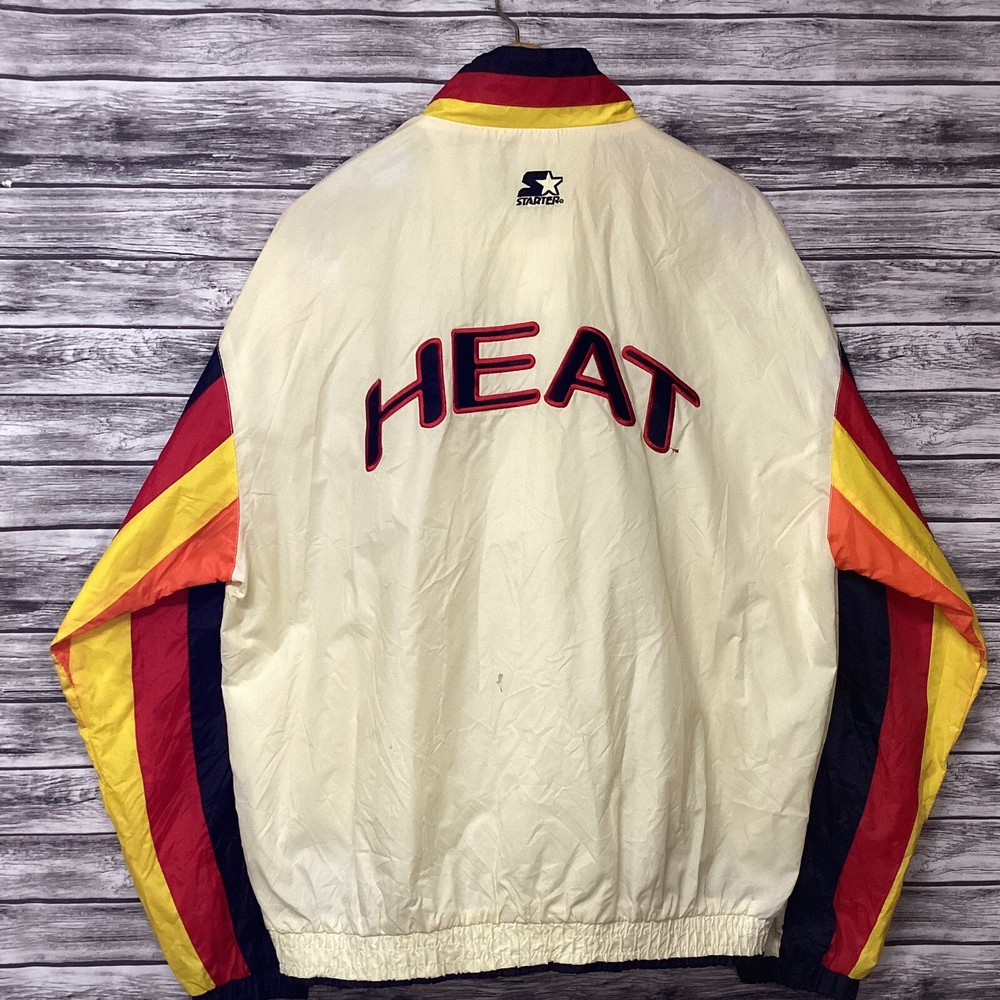 Vintage Miami Heat Jacket Mens XL White STARTER Windbreaker Warm Up NBA 90s Rare