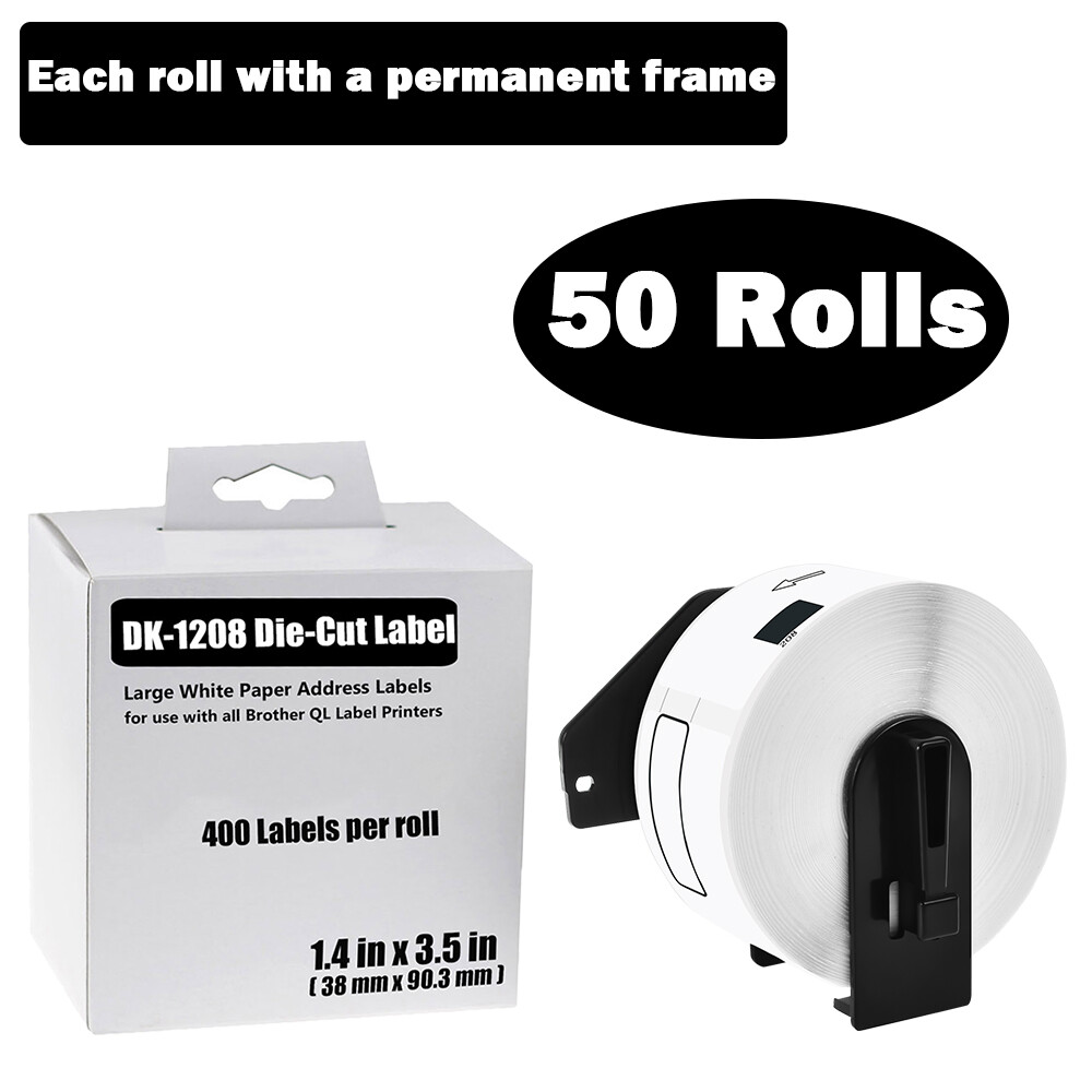 38mm x 90mm 50-Roll Thermal Labels for Brother QL710W DK-1208 Shipping 1-1/2x3-1/2 Inch