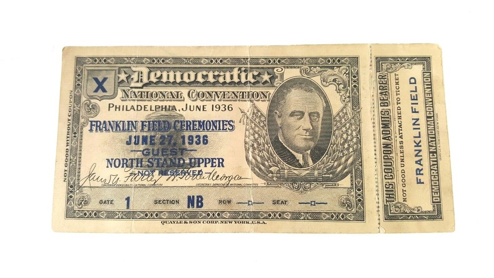 FDR June 1936 Ticket with Admit Coupon to Democratic Natl Convention-image