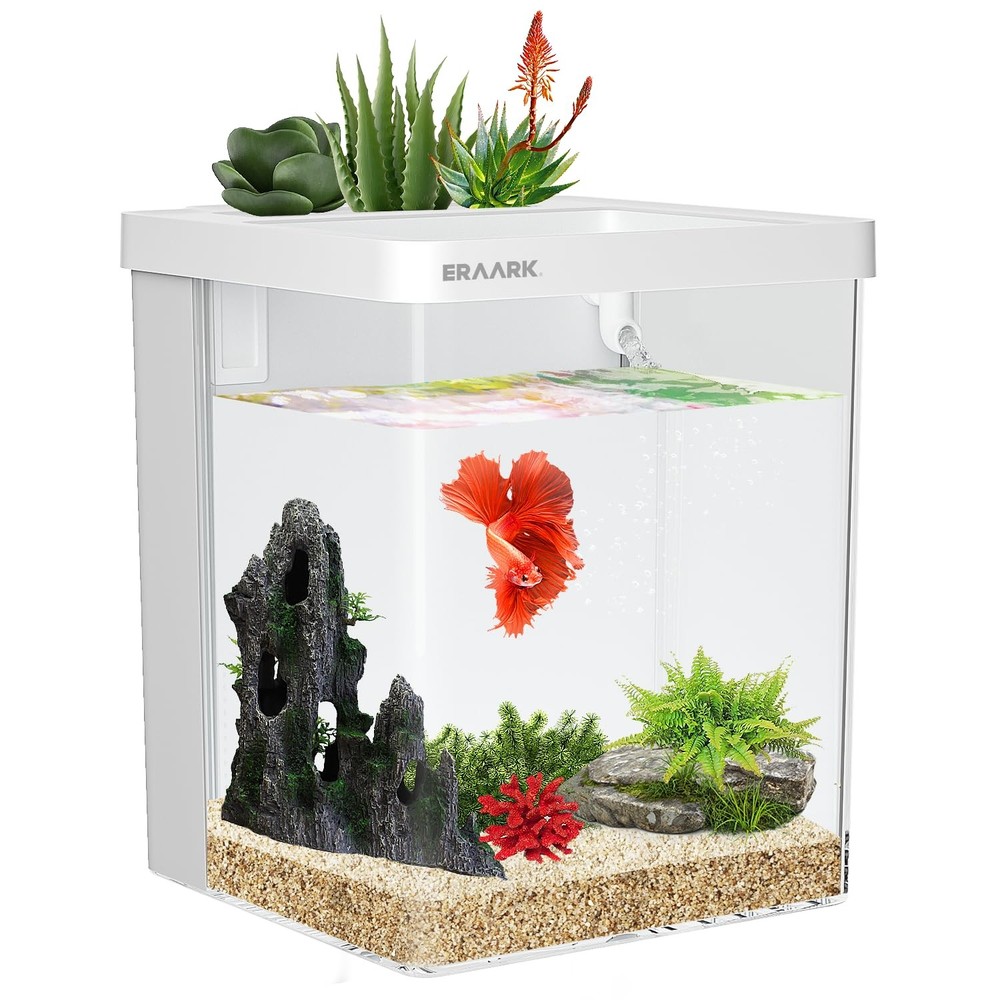 Self-Cleaning 1.5 Gallon Smart Betta Fish Tank with LED Light