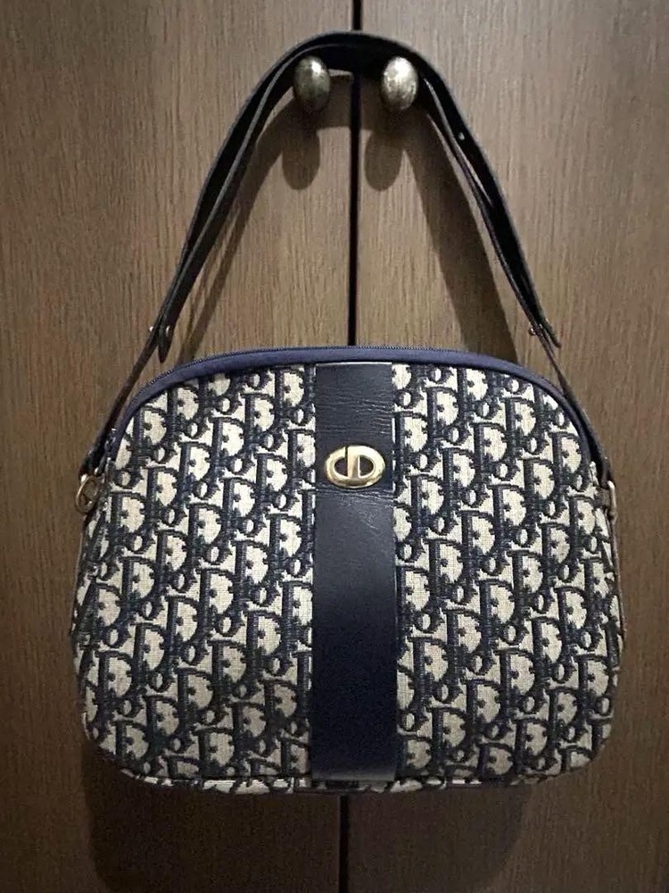 Vintage Dior Trotter 2-Way Navy Canvas Shoulder Bag