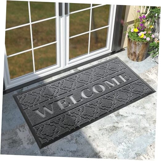 Welcome Mat Outdoor Indoor, 47x24 All-Season Waterproof 47x24 Inch Dark Gray