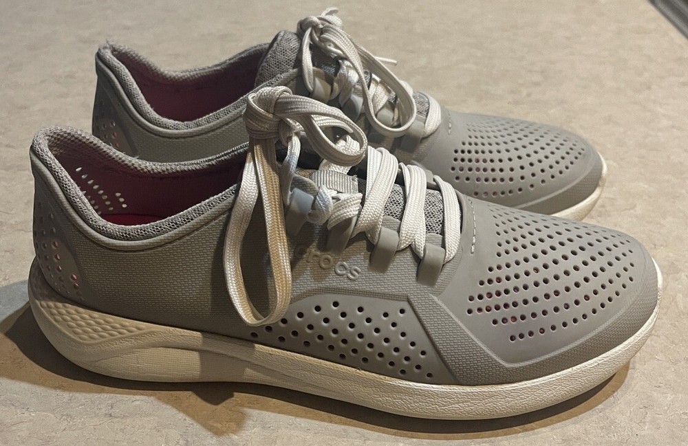 Crocs LiteRide Pacer Gray Mesh Lace Up Breathable Sneakers Shoes Women's Size 9