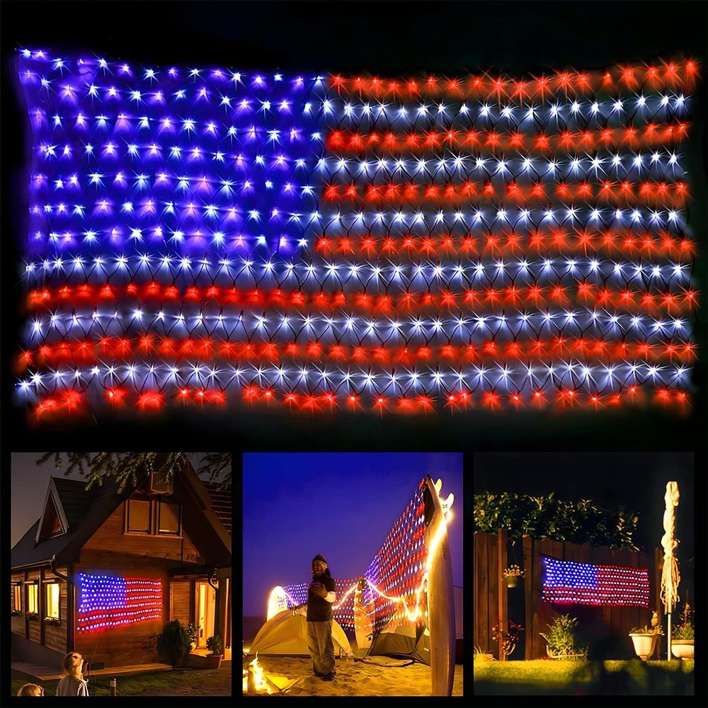 Led Flag Net Lights of The United States, Waterproof American Flag Strin