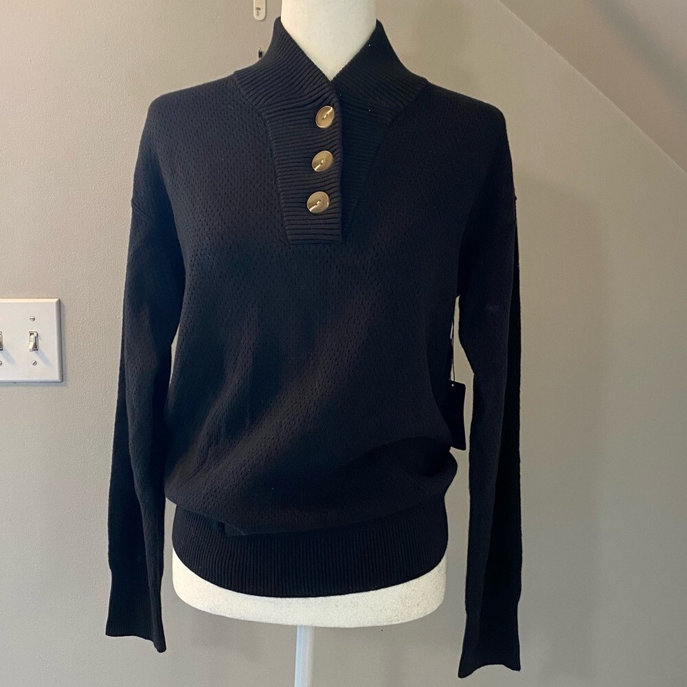Tommy John Henley knit lounge sweater in black Tap Shoe small thick cozy