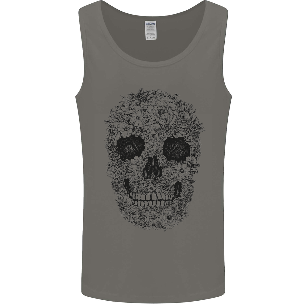 A Skull Made of Flowers Gothic Rock Biker Mens Vest Tank Top