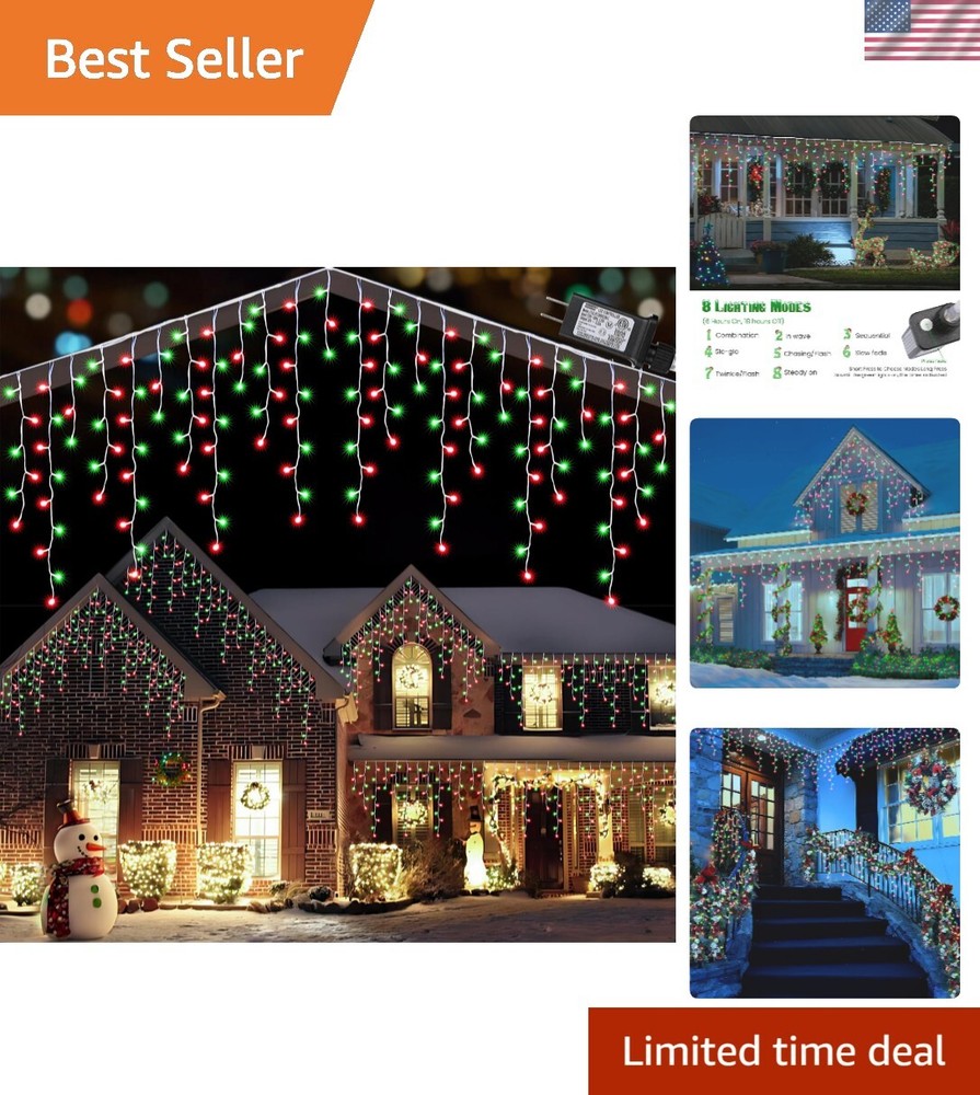 360 LED Christmas Icicle Lights Outdoor 29.5ft 8 Modes Fairy String Lights