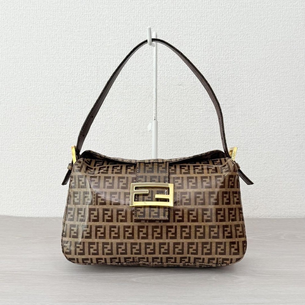Vintage FENDI Mamma Baguette in Zucchino Brown Canvas & Leather Made in Italy