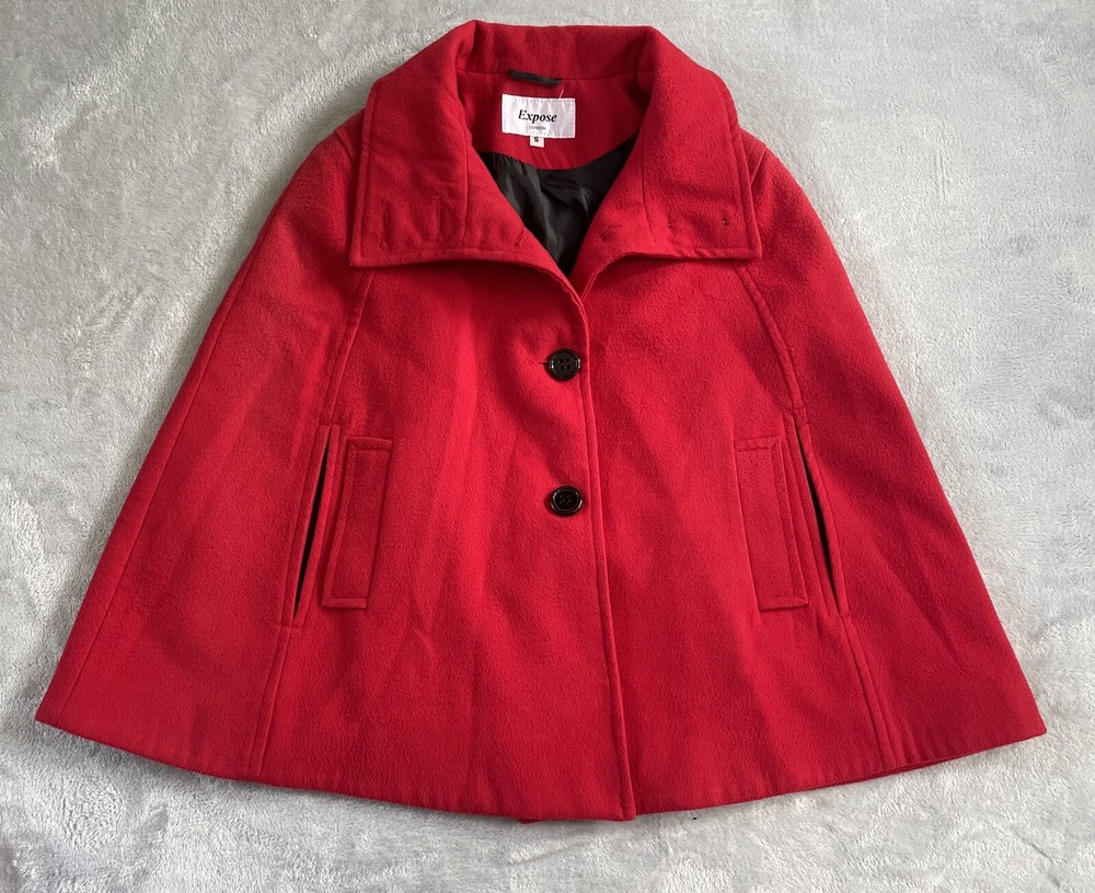 Expose London Cape Jacket Coat Red Retro Made In England Size Small