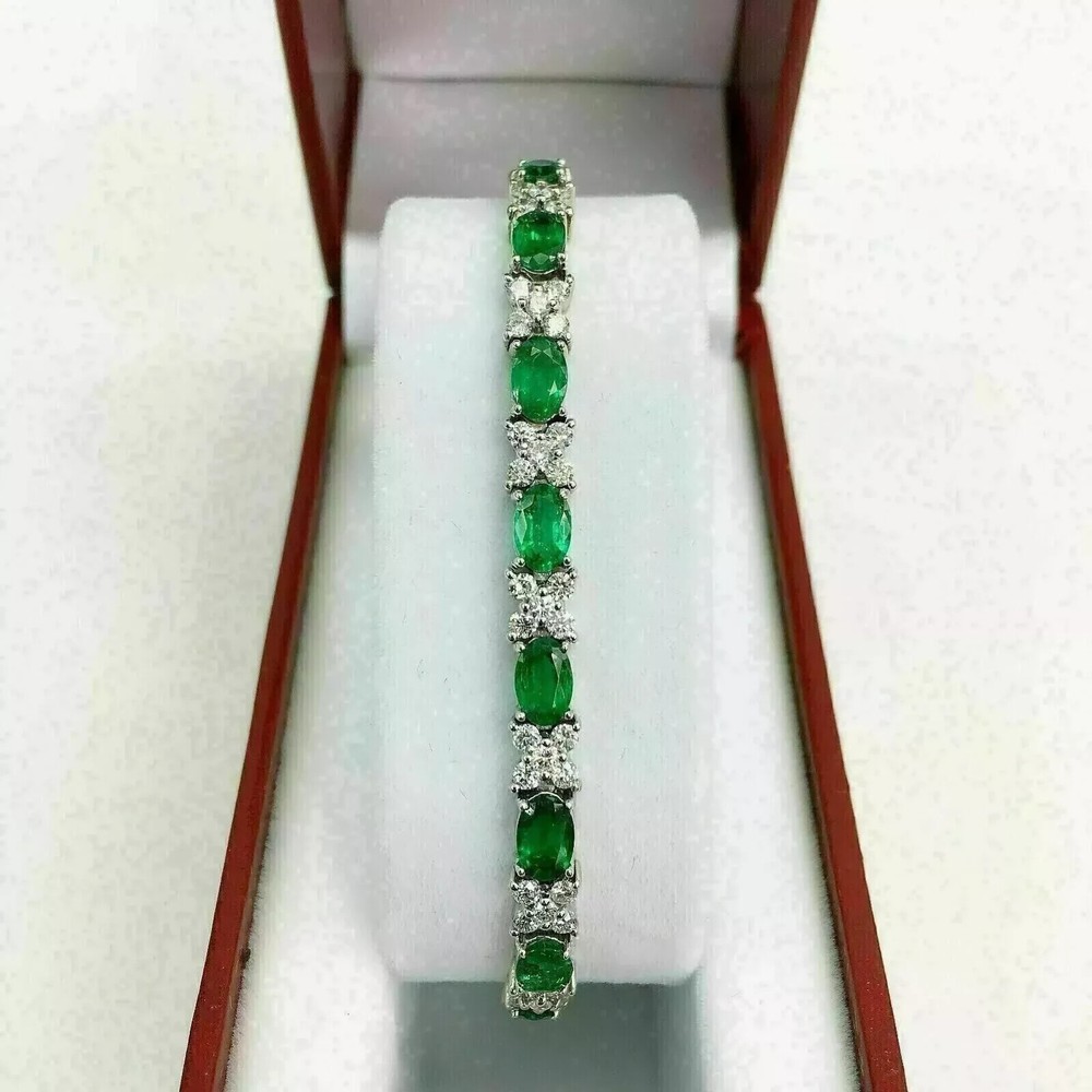12CT Oval Emerald Lab-Created Tennis Bracelet 14K White Gold Plated 7 Inch