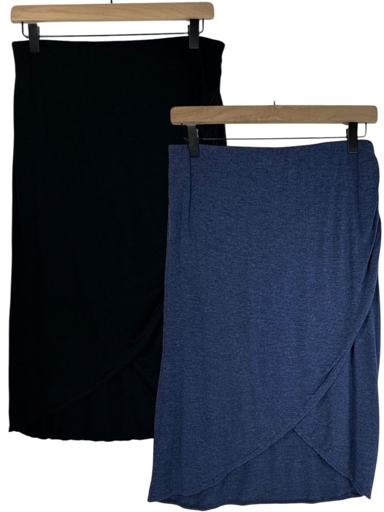MAX STUDIO Midi Skirt Sz S Bundle of 2 Blue & Black Knee Length Asymmetric Rayon