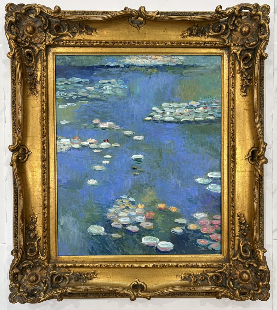 Claude Monet 1840-1926 Oil On Canva  Signed In The Style Of. high end wood frame