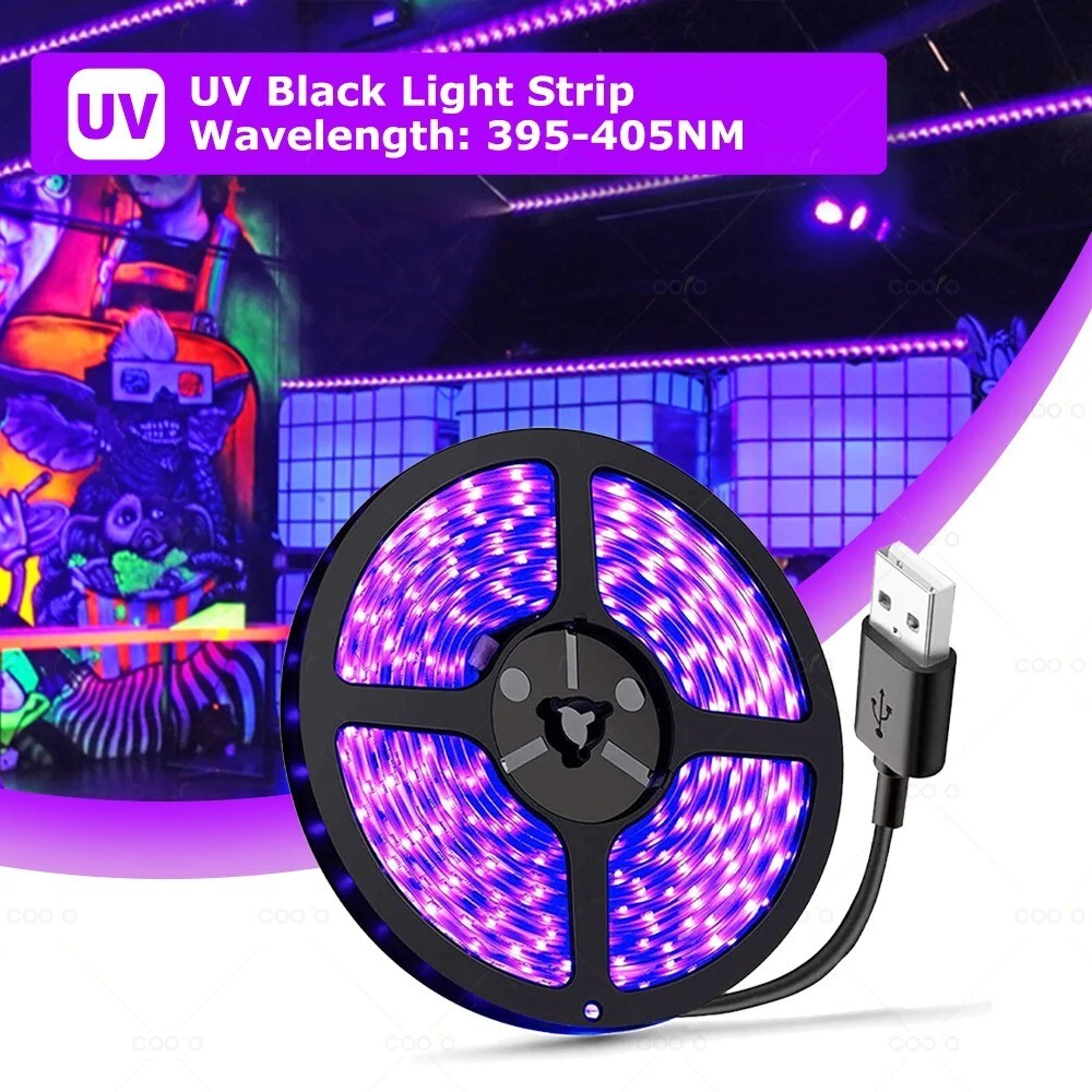 UV LED Light Strip 395-405nm Black Light Flexible Ribbon Glow Party Decor-Party
