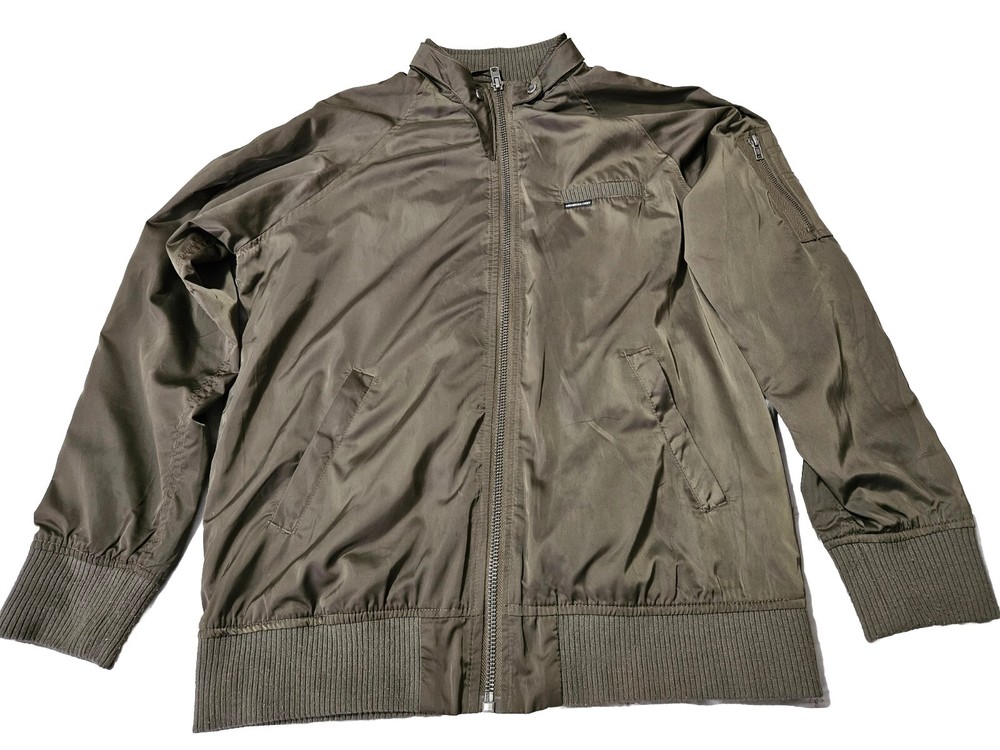 Members Only Men's Sz L Dark Army Green Jacket Lined Zip Up And Snaps Vintage-image