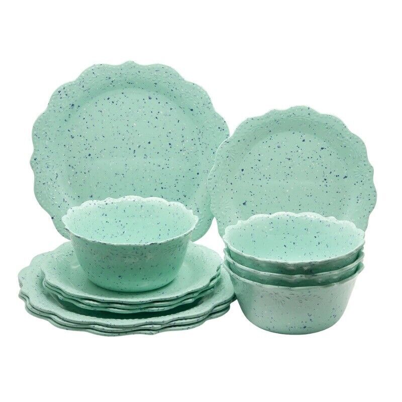 Juliette 12-Piece Melamine Dinnerware Set Service for 4 Dishwasher Safe Teal New