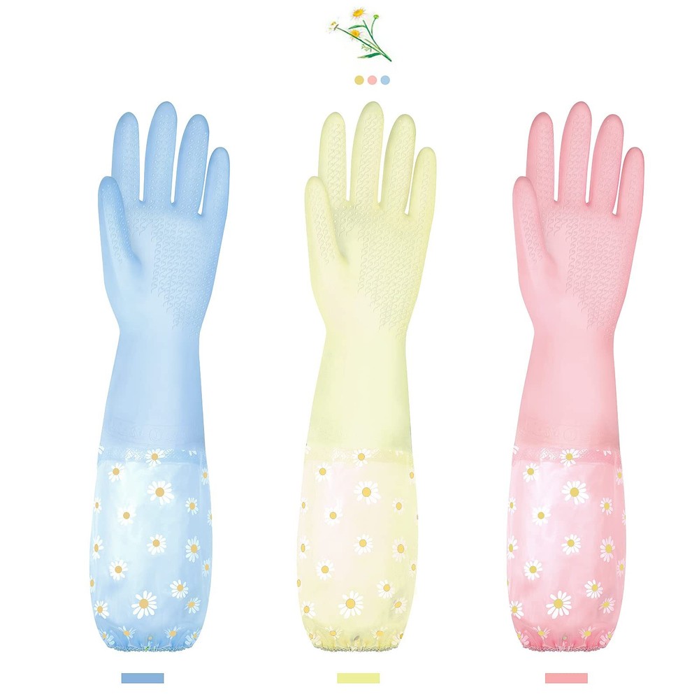 KAQ 3-Pair Reusable Rubber Dishwashing Gloves Non-Slip for Cleaning & Laundry