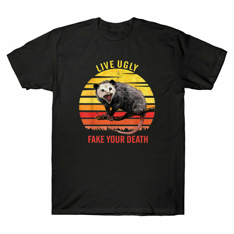 Live Ugly Fake Your Death Opossum Vintage Funny Gift Tee Men's Cotton T-Shirt