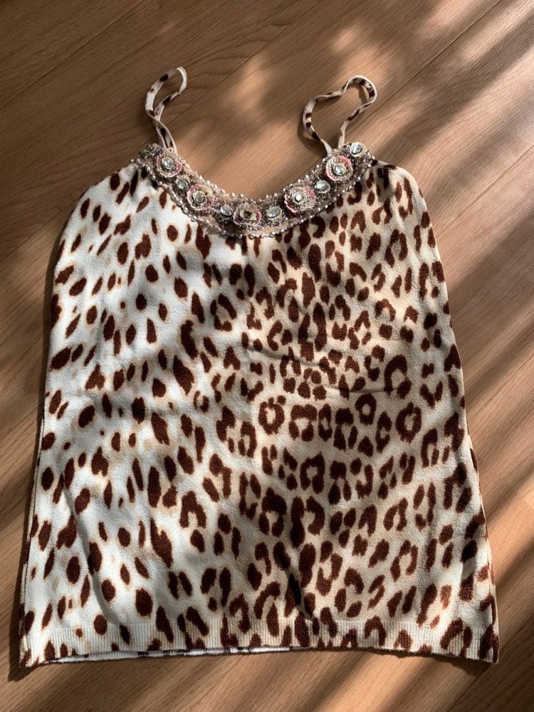 Bluigi Blumarine Vintage Leopard Camisole Beaded Floral IT38