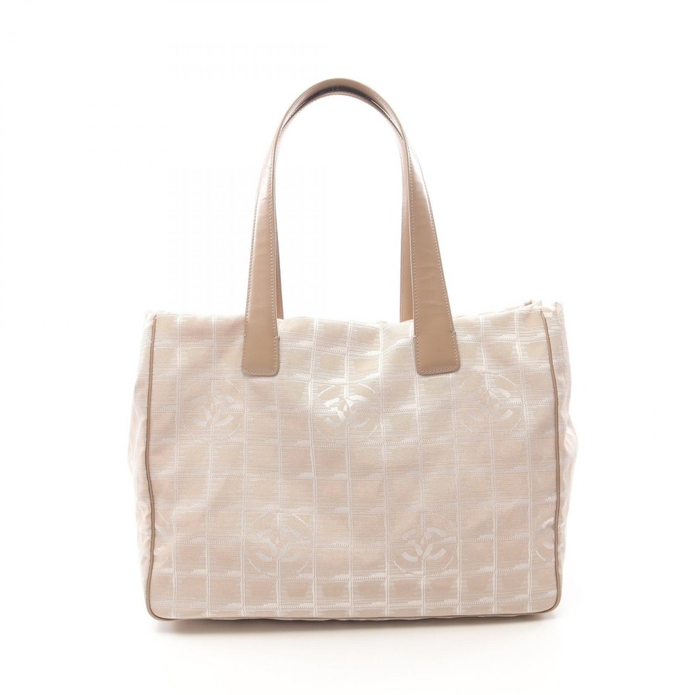Chanel New Travel Line MM Tote Leather Nylon Canvas Pink Gold Used