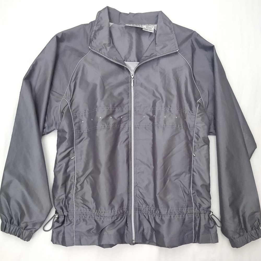 Y2K Vintage 90s Windbreaker Jacket Metallic Pewter Grey Gray Vintage Jacket M L