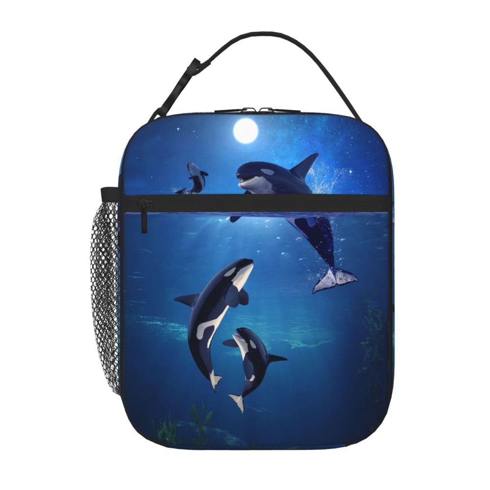 Insulated Orca Moon Galaxy Lunch Box Reusable Portable Killer Whale Lunch Bag
