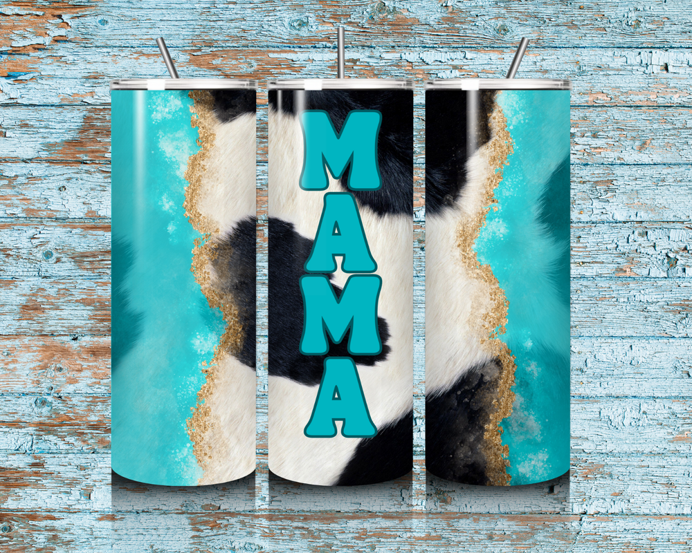 Mothers Day Mama Teal Cowhide Western Design  20 OZ Straight Tumbler-image