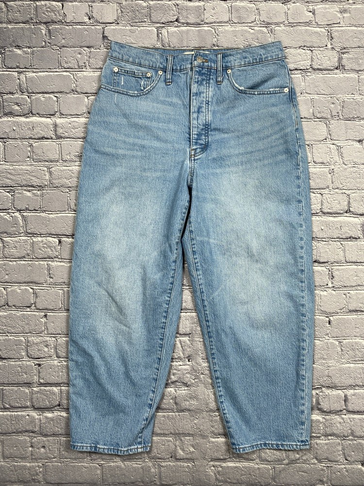 Madewell High Rise Balloon Jeans Medium Wash Retro Ankle Length Size 30 Barrel Leg Denim