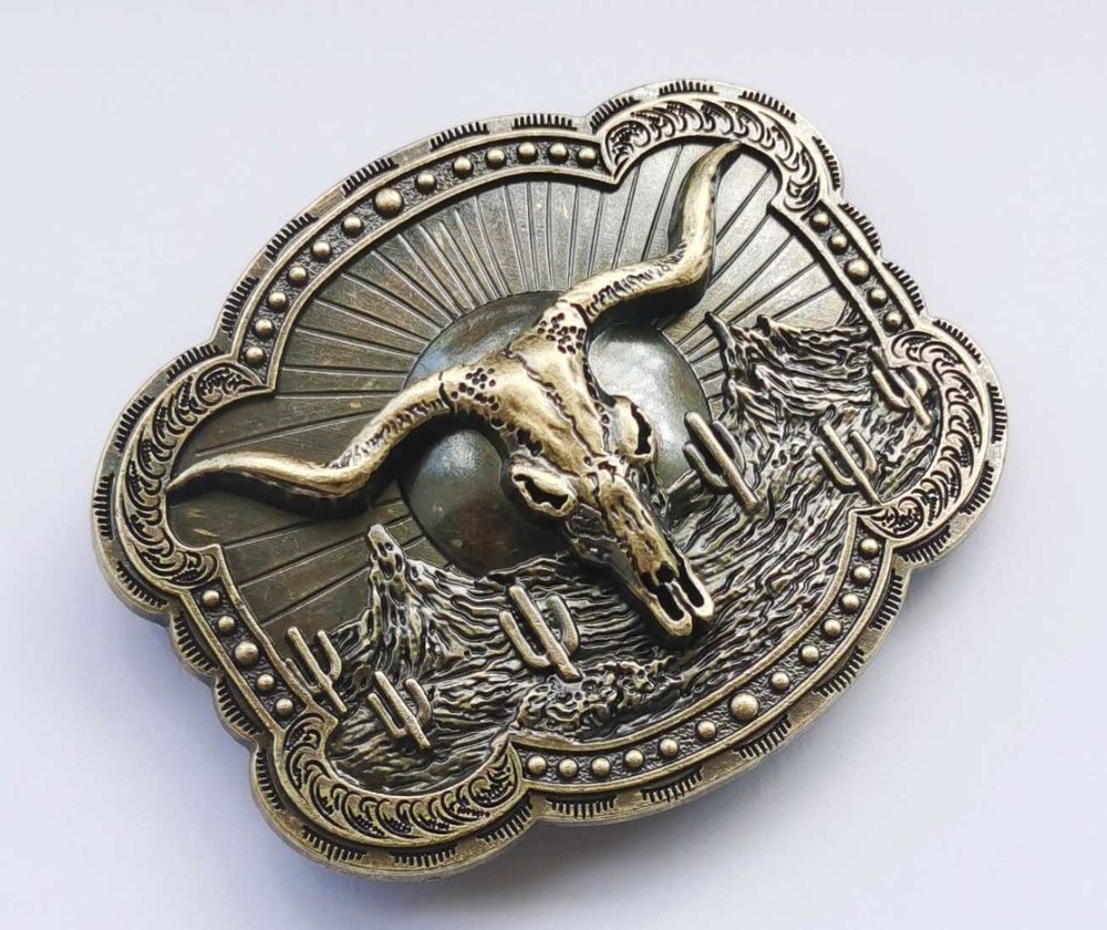 Western Belt Buckle for Men Women Cowboy Rodeo Vintage Style Texas Longhorn Bull