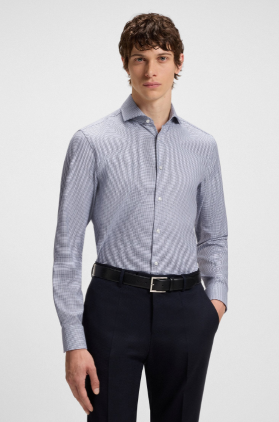 Authentic Hugo Boss Men’s Dress Shirt Blue White Polka Dot Regular Fit Size L