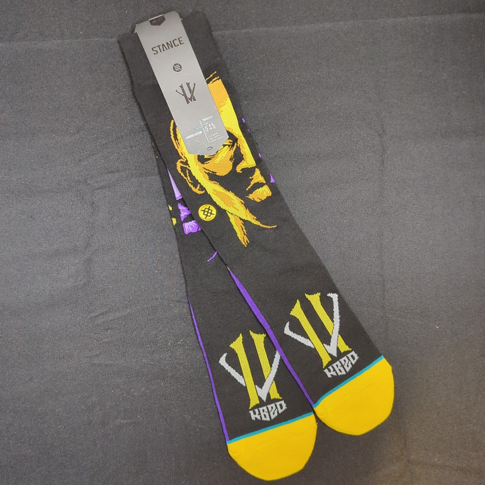 Kobe Bryant Stance 545 Socks Crew Size L Black/Purple/Yellow Lakers Basketball
