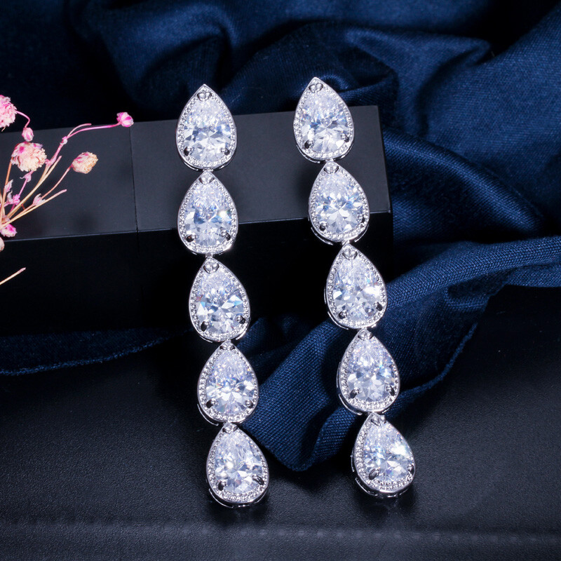 Silver Plated CZ Drop Earrings for Women Elegant Party Jewelry Gift