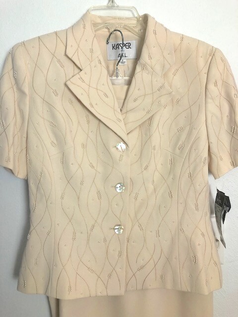 Kasper ASI Suit Women's 6 Beaded Skirt Suit SET Spring II Porcelain Ivory