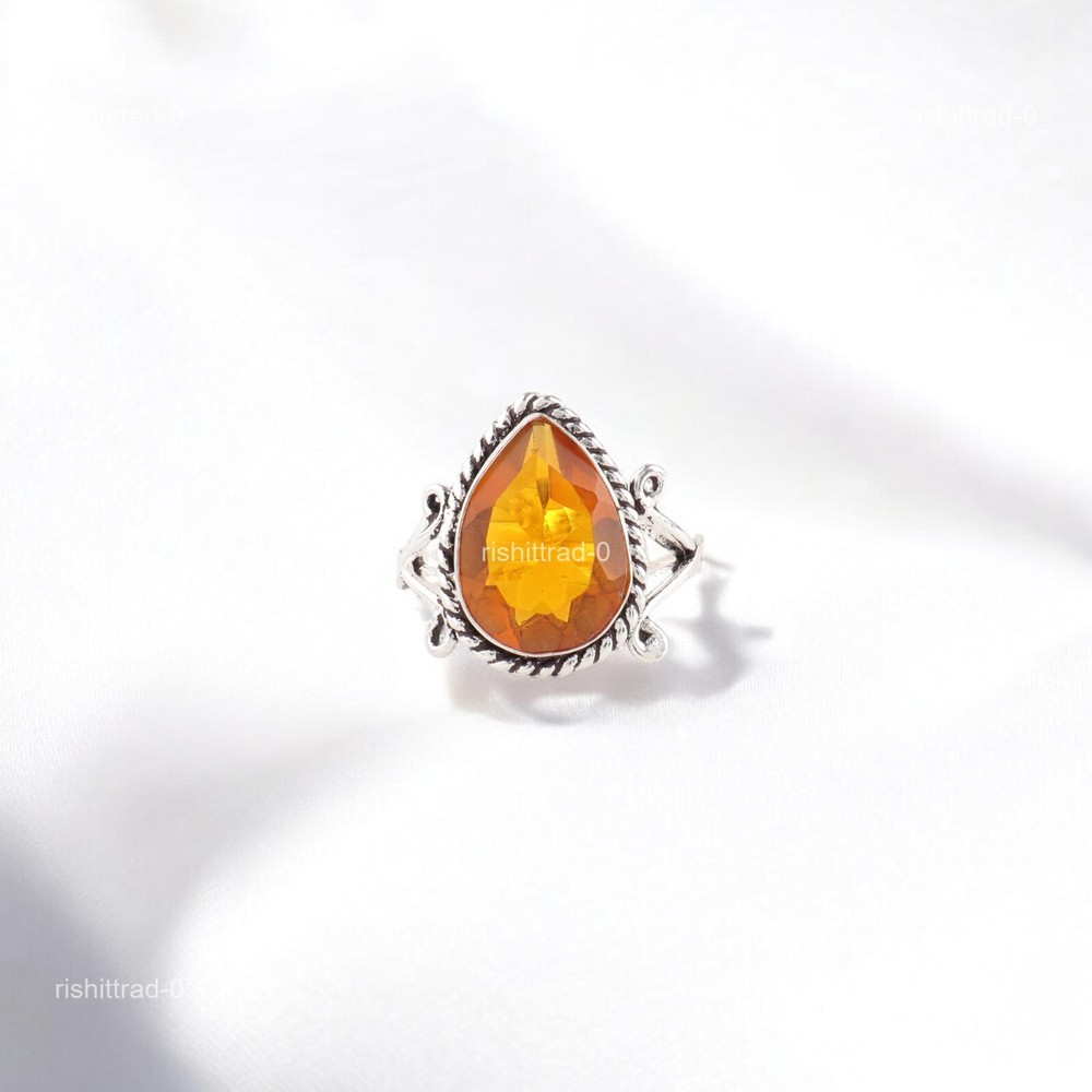 Citrine Gemstone Wife Band Cyber Monday Gift Engagement New Ring Sterling Silver-image