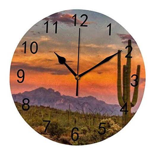 Sunset in The Sonoran Desert 10 Inch Round Wall Clock Battery Operated Silent