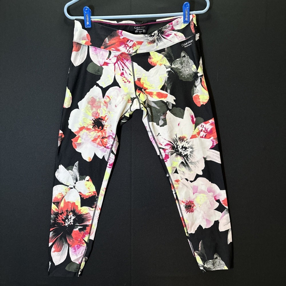 Calvin Klein Performance Leggings Womens L Multicolor Floral Wicking Stretch