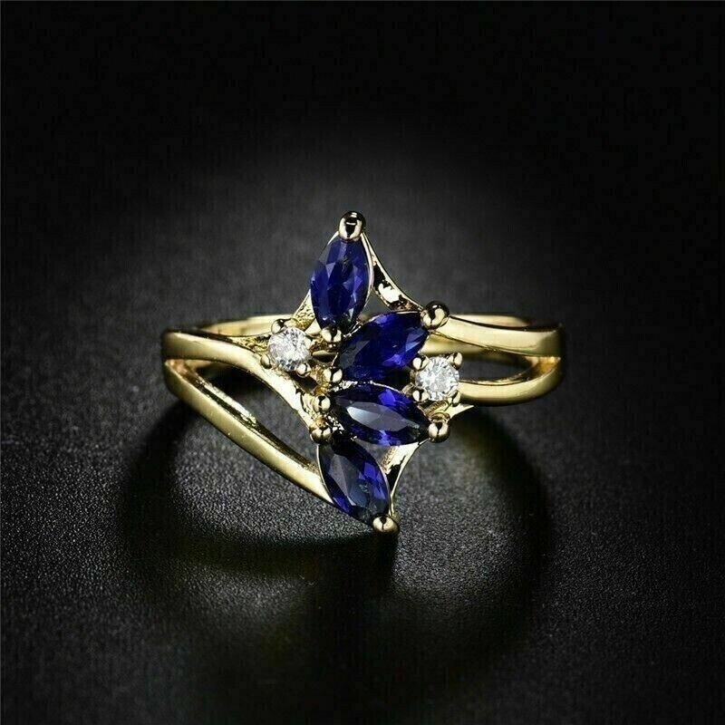 1.50Ct Marquise Cut Simulated Blue Sapphire Weeding Ring 14K Yellow Gold Plated