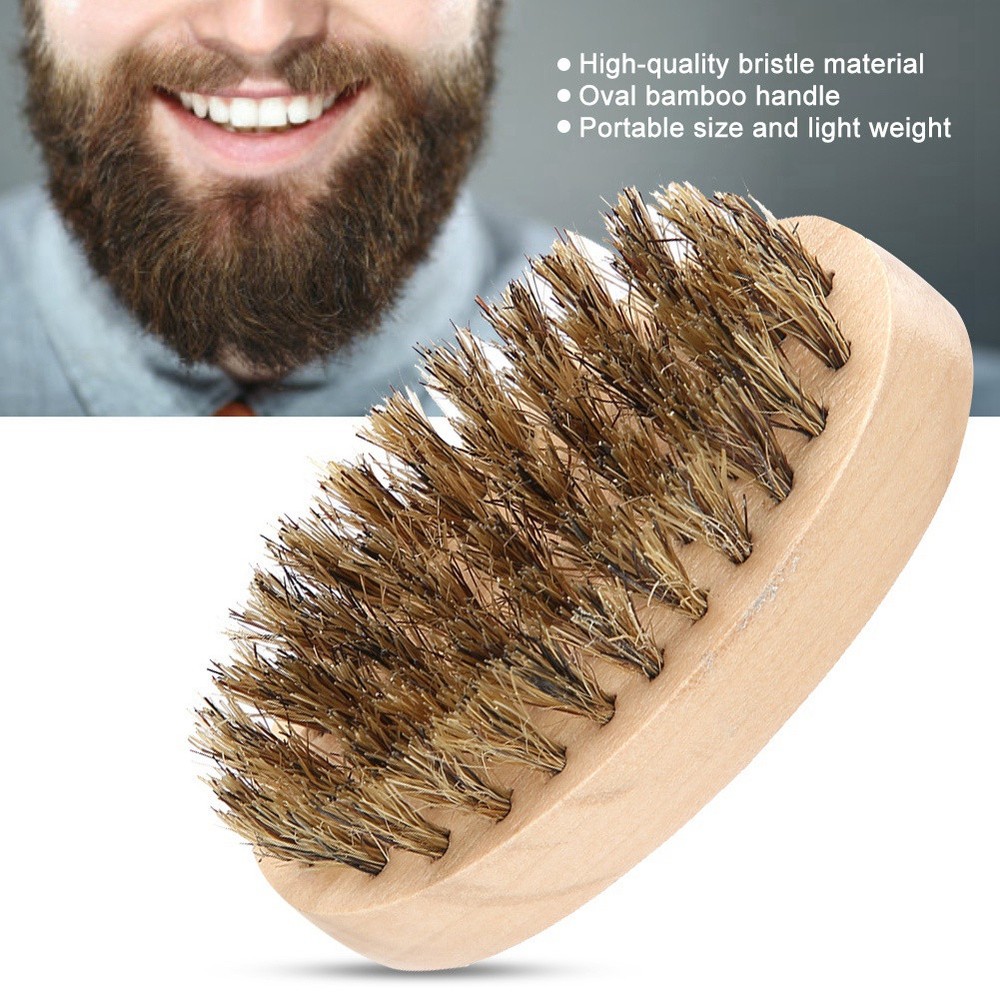 Men Soft Bristle Beard Brush Mustache Comb Oval Bamboo Handle Beard Shaping FAD