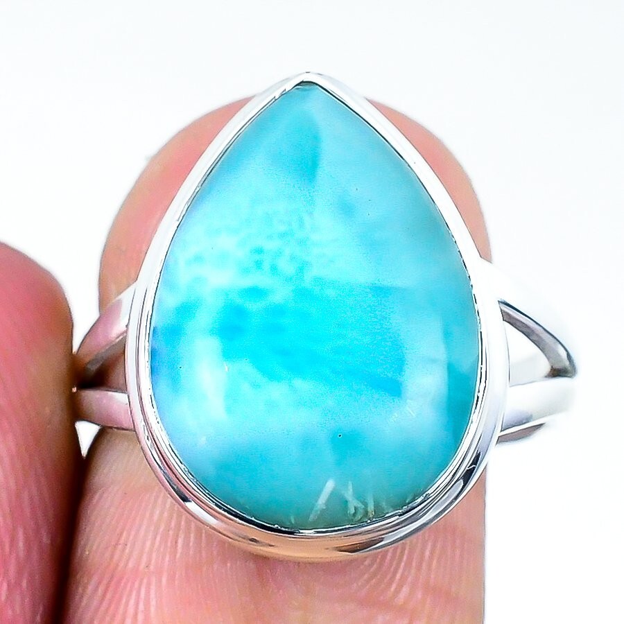 Halloween Deal Republic Larimar Gemstone Wife Band Ring Jewelry 925 Silver US 8