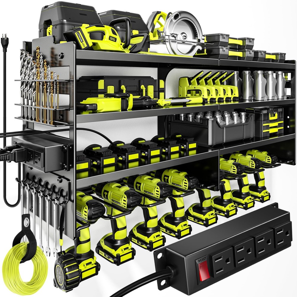 Large Power Tool Organizer Wall Mount with Charging Station,4 Layer Heavy Dut...