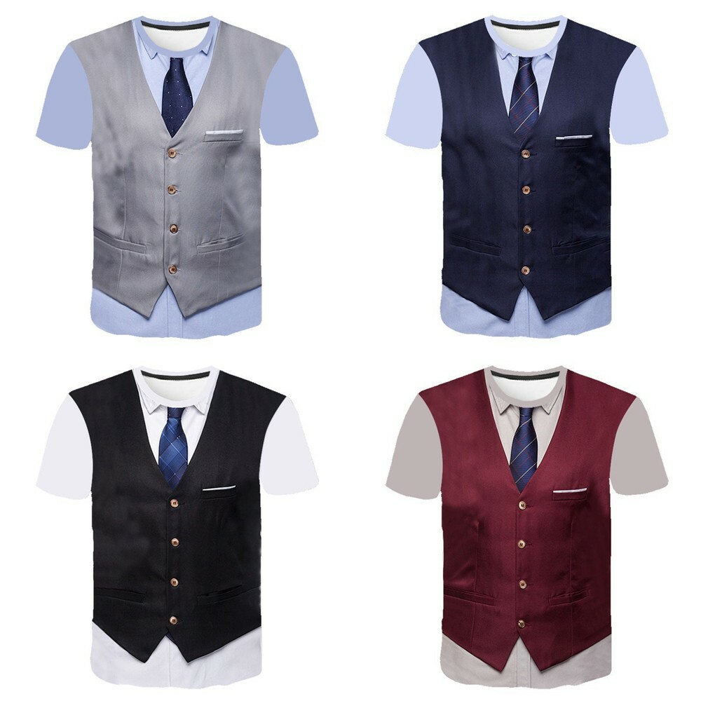 3D T Shirt Funny Fake Suit Tuxedo Bow Tie 3D Printed T Shirts Men Summer Fashion